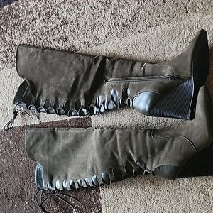 Olive Green Thigh High Boots